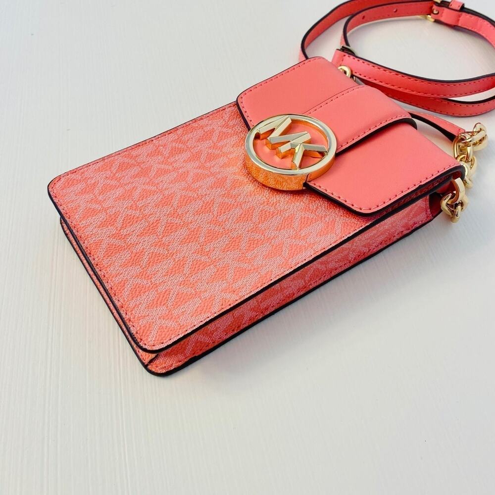 Michael Kors Purse Carmen Phone Crossbody Bag  Grapefruit - Picture 6 of 11